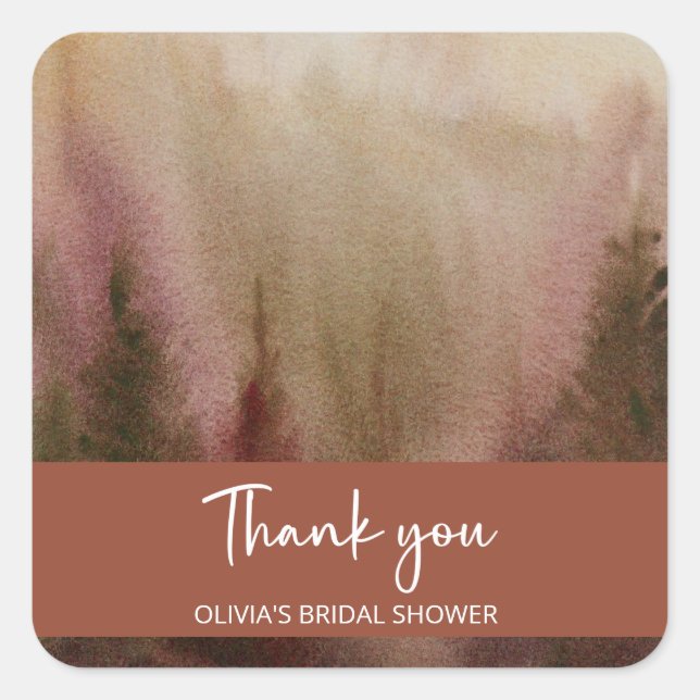 Autumn Watercolor Forest Terracota Bridal Shower Square Sticker (Front)