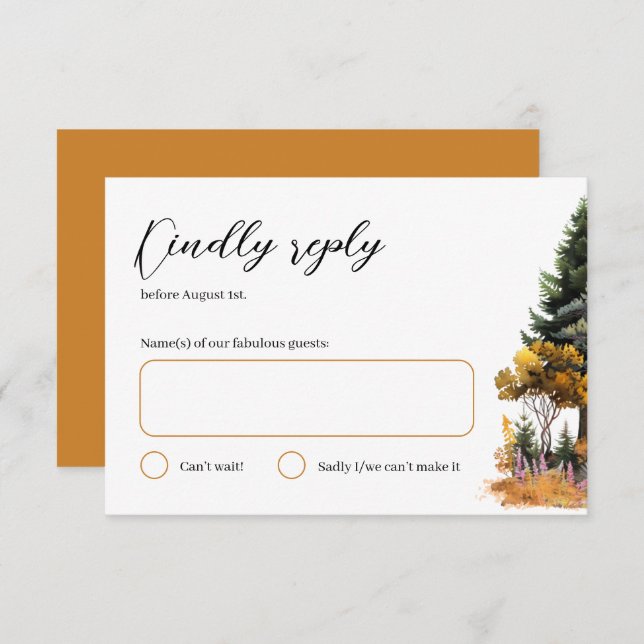 Autumn Watercolor Forest Wedding RSVP card (Front/Back)
