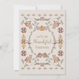 Autumn Watercolor Fox Squirrel Thanksgiving Invitation
