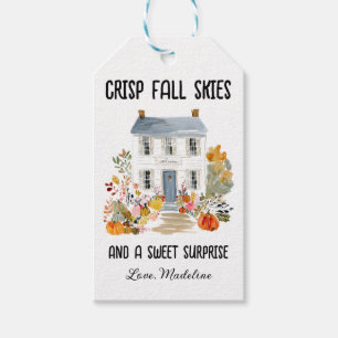 Autumn Watercolor House Pumpkins & Fall Foliage Gift Tags