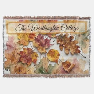 Autumn Watercolor Leaves and Fall Foliage Art Throw Blanket