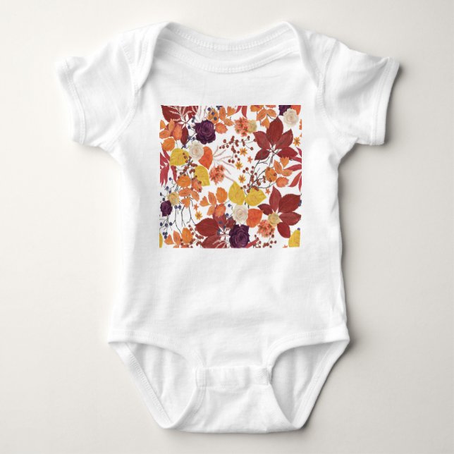 Autumn Watercolor Leaves and Roses Baby Bodysuit (Front)