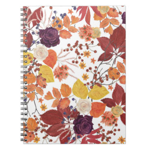 Autumn Watercolor Leaves and Roses Notebook