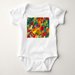 Autumn Watercolor Leaves Mushrooms Pattern Baby Bodysuit