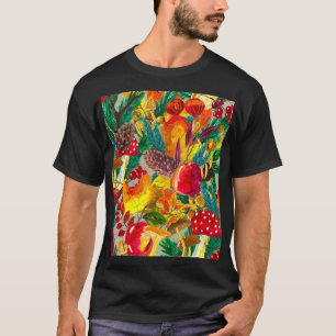 Autumn Watercolor Leaves Mushrooms Pattern T-Shirt