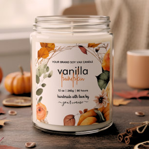Autumn Watercolor Leaves Pumpkin Candle Jar Label