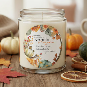 Autumn Watercolor Leaves Pumpkin Candle Jar Label