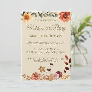 Autumn watercolor leaves retirement cocktail party invitation