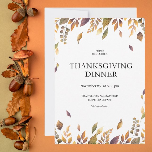 Autumn Watercolor Leaves Thanksgiving Invitation (Creator Uploaded)