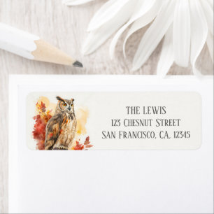 Autumn Watercolor Owl Return Address Label