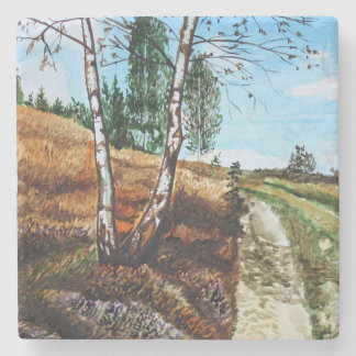 Autumn watercolor painting stone coaster