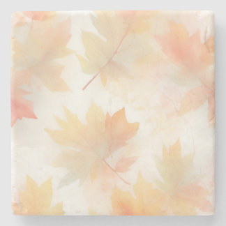 Autumn watercolor pastel leaves background stone coaster
