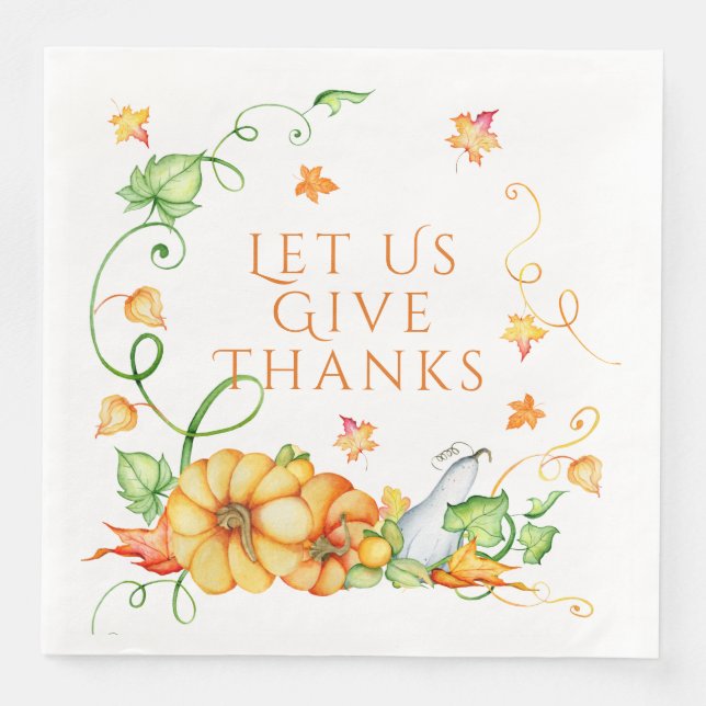 Autumn Watercolor Pumpkin Floral Thanksgiving   Napkin (Front)