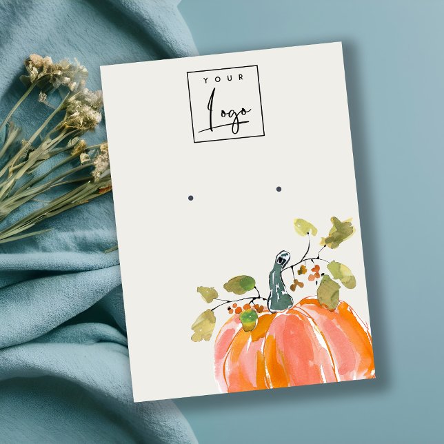 Autumn Watercolor Pumpkin Logo Earring Display Business Card (Creator Uploaded)