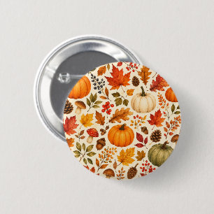 Autumn Watercolor Pumpkins, Fall Leaves & Woodland 6 Cm Round Badge