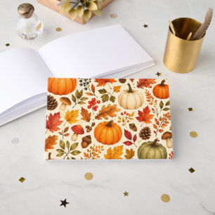 Autumn Watercolor Pumpkins, Fall Leaves & Woodland Guest Book