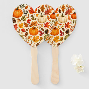 Autumn Watercolor Pumpkins, Fall Leaves & Woodland Hand Fan