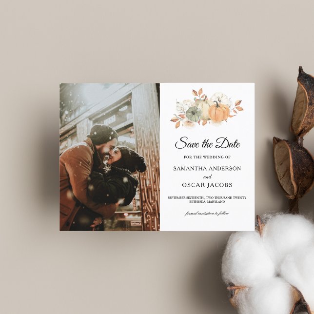 Autumn Watercolor Pumpkins & Flowers Announcement Postcard (Creator Uploaded)