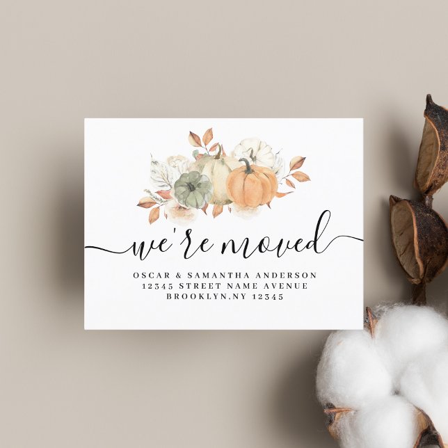 Autumn Watercolor Pumpkins & Flowers Announcement Postcard (Creator Uploaded)