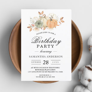 Autumn Watercolor Pumpkins & Flowers Invitation
