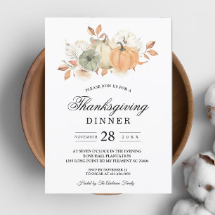 Autumn Watercolor Pumpkins & Flowers Invitation