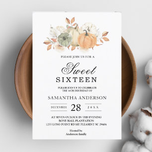 Autumn Watercolor Pumpkins & Flowers Invitation