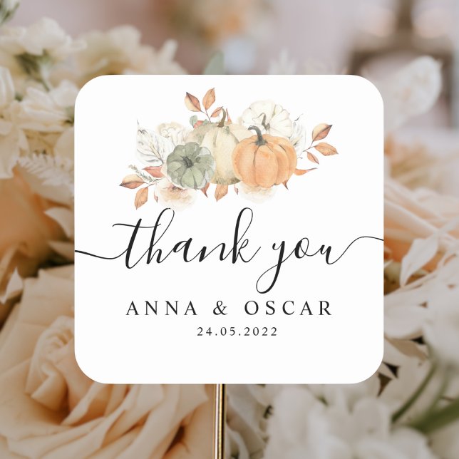 Autumn Watercolor Pumpkins & Flowers Square Sticker (Creator Uploaded)