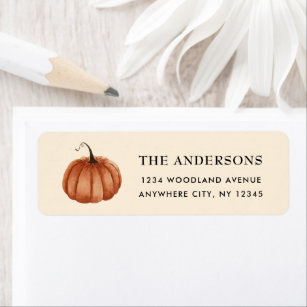 Autumn Watercolor Rustic Pumpkin Return Address   Return Address Label