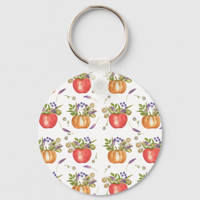 Autumn Watercolor, Seamless Composition. Key Ring (Front)