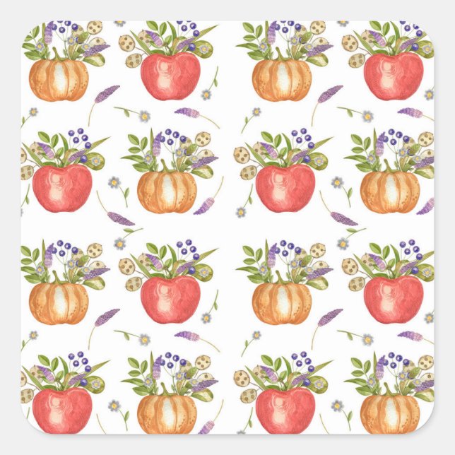 Autumn Watercolor, Seamless Composition. Square Sticker (Front)