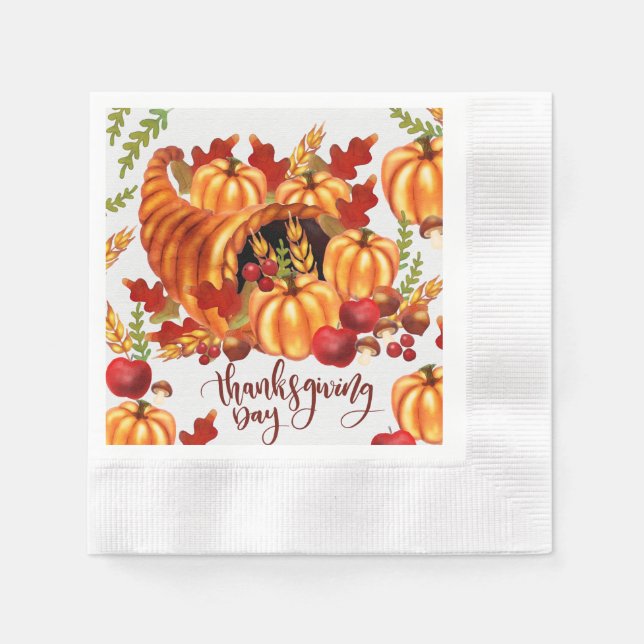 Autumn Watercolor Thanksgiving Day Napkin (Front)