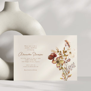 Autumn Watercolor Wildflower Script Bridal Shower Invitation