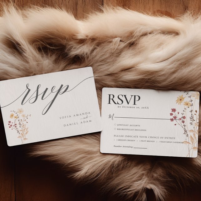 Autumn Watercolor Wildflowers Wedding RSVP Card (Creator Uploaded)