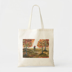 Autumn watercolour bride and groom couple wedding tote bag