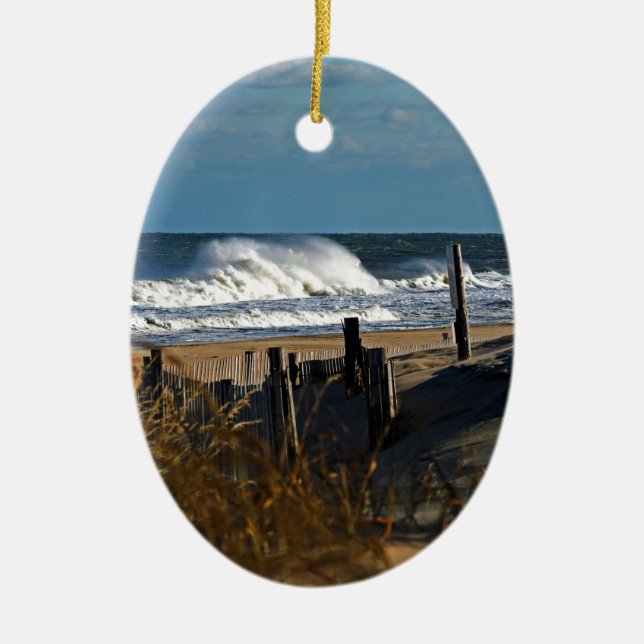 Autumn Waves and Dunes at the Beach Ceramic Tree Decoration (Front)