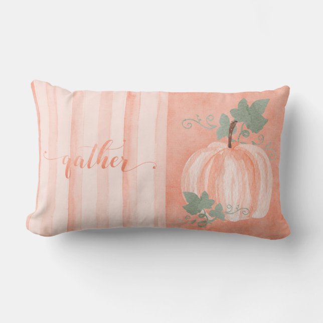 Autumn - WC Gather Word Art with Pumpkin Lumbar Cushion (Front)