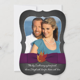 Autumn Wedding   Chalkboard, Fall Leaves, Purple 2 Invitation