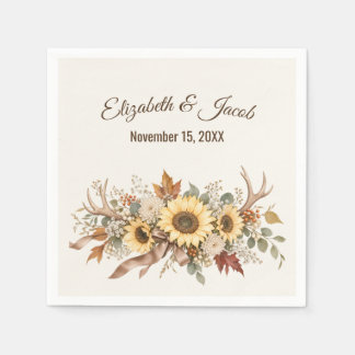 Autumn Wedding Deer Antlers and Sunflowers Napkin