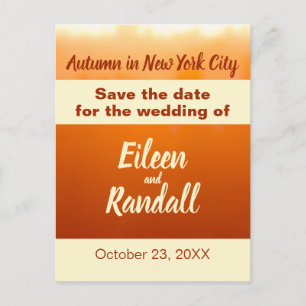 Autumn Wedding Fall Colours Orange Save the Date Postcard
