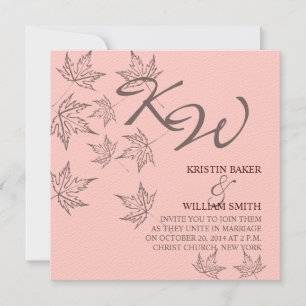 Autumn Wedding Invitation Leaves Brown Soft Pink