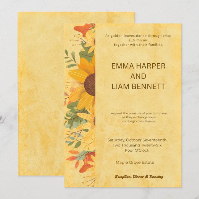 Autumn Wedding Invite | Editable Botanical October (Front/Back)