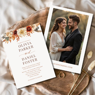 Autumn Wedding Photo Elegant Fall Floral Invitation
