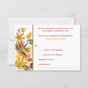 Autumn Wedding RSVP Card Leaves, Seeds, Berries