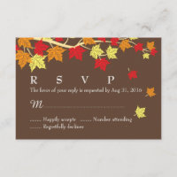 Autumn Wedding RSVP Card with Maple Leaves Falling