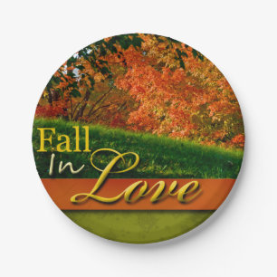 Autumn Wedding Scenic Fall In Love Foliage Photo Paper Plate