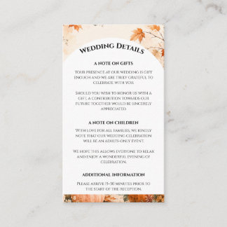 Autumn Wedding with Pumpkins & Boho Florals Enclosure Card