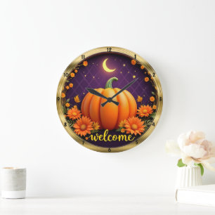 Autumn Welcome Clock: Pumpkin Moonlight Sydney Large Clock