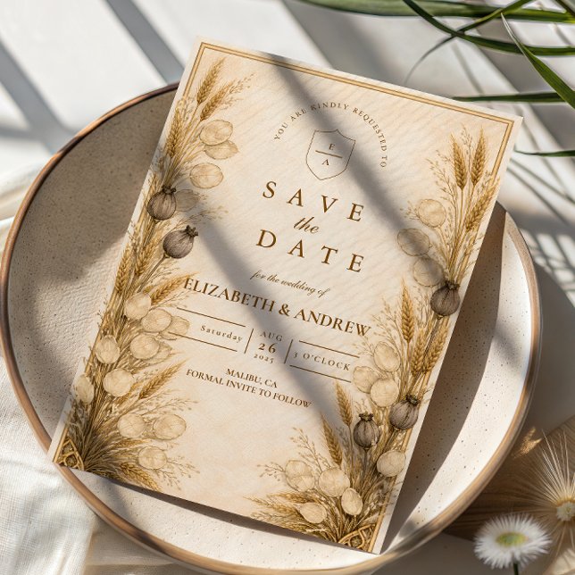 Autumn Wheat Botanical Wedding Save The Date (Creator Uploaded)