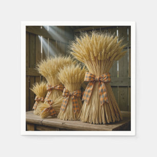 Autumn Wheat Bundles Tied With Plaid Ribbon Napkin