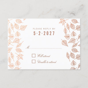 Autumn Whimsical Leaves Copper Wedding RSVP Card
